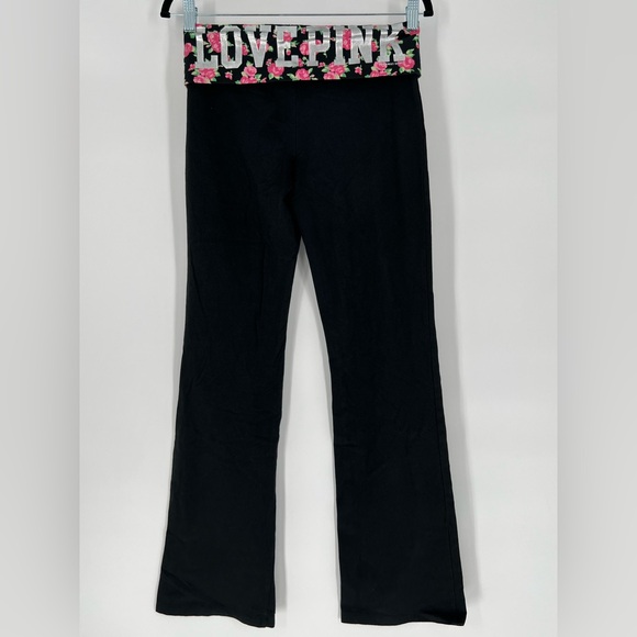 PINK Victoria's Secret Pants - PINK VICTORIA’S SECRET BLACK FLORAL WAIST LOVE PINK LEGGINGS